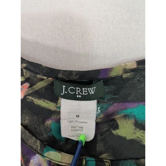 J.Crew Women M Abstract Floral Flutter Sleeve Button Front Blouse Scoop Neck - Picture 8 of 11